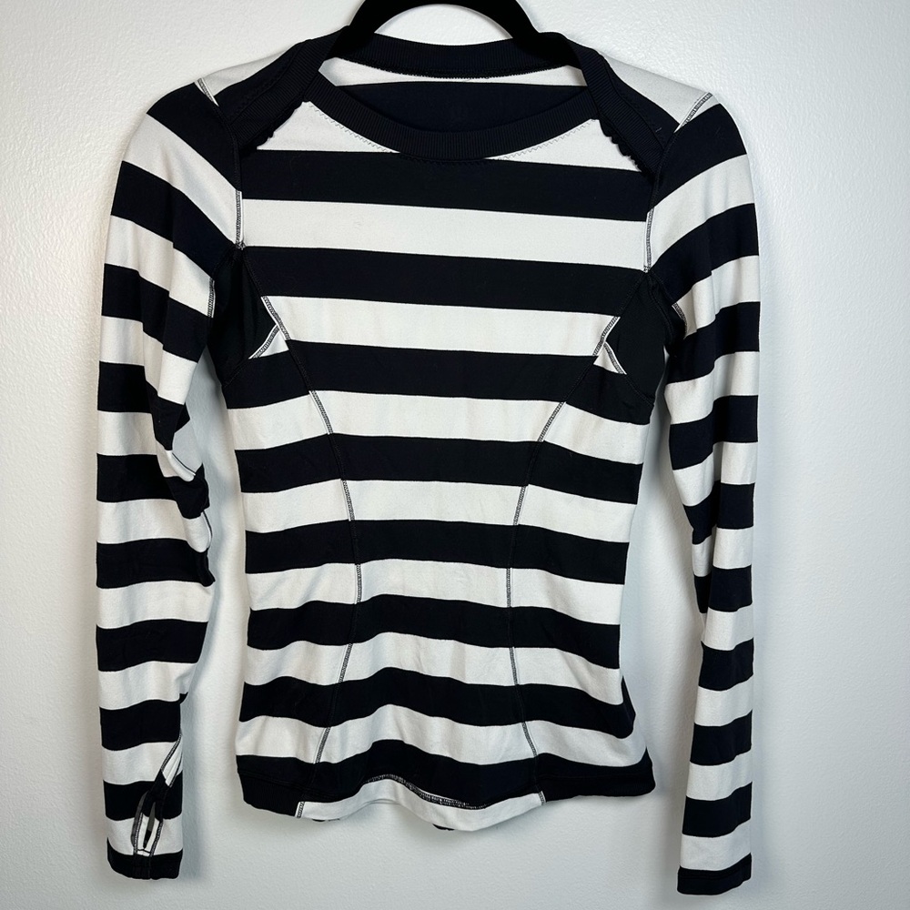 lululemon athletica Black and White Striped Long Sleeve Top - Picture 1 of 7
